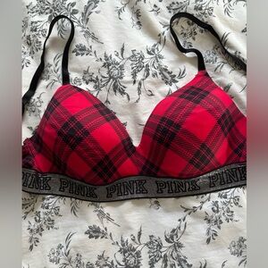PINK Victoria's Secret Red and Black Plaid Bra